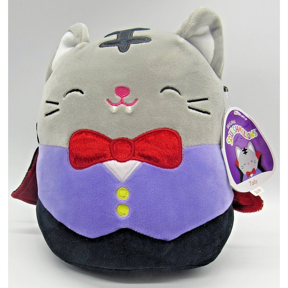 Squishmallows Tally Vampire Cat Kids 8" Grey Good Halloween Tuxedo Plush